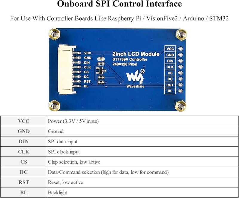 UBEEKOO وحدة شاشة LCD بحجم 2 بوصة متوافقة مع Raspberry Pi 5/4B/3B+/3B/Zero W/WH/Zero 2 W/Ardu/STM32، دقة 240 x 320، شاشة IPS، 262K لون، محرك ST7789VW، واجهة SPI - Image 5